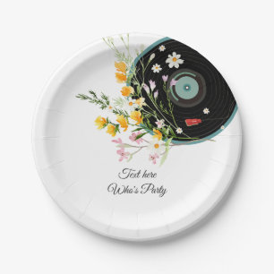 Vinyl Record, floral, Oldies Rustic, women music Paper Plate