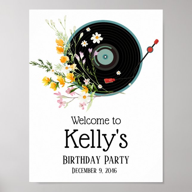 Vinyl Record, floral, Oldies Rustic, women music Poster (Front)