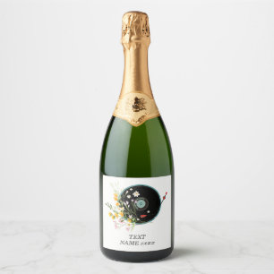 Vinyl Record, floral, Oldies Rustic, women music Sparkling Wine Label