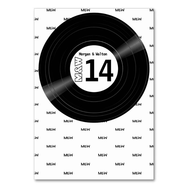 Vinyl Record Monogram Pattern White Table Number (Front)