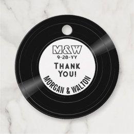 Vinyl Record Monogram Thank You White Favour Tags