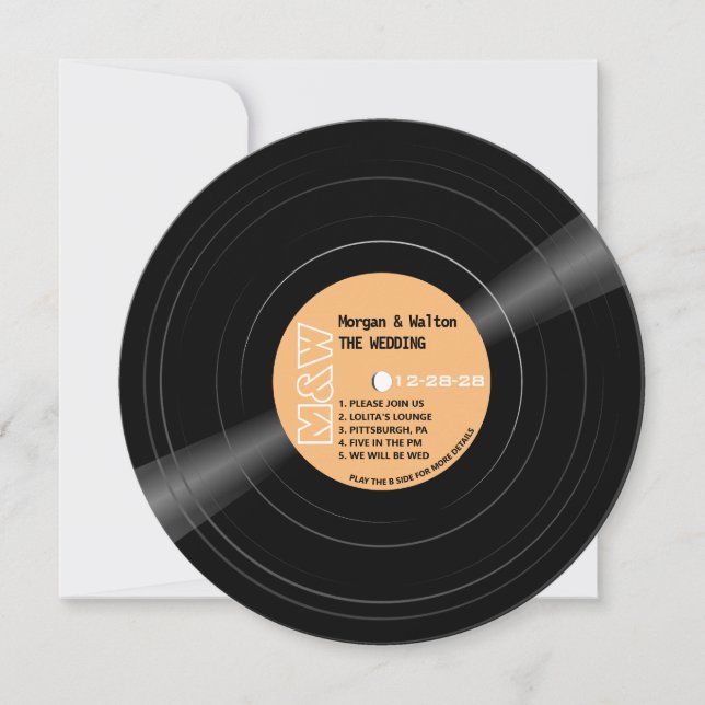 Vinyl Record Monogram Wedding Invitation (Front)