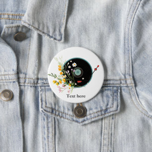 Vinyl Record,  Oldies Rustic music, flowers, 7.5 Cm Round Badge