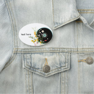 Vinyl Record, Oldies Rustic music, flowers, Name Tag