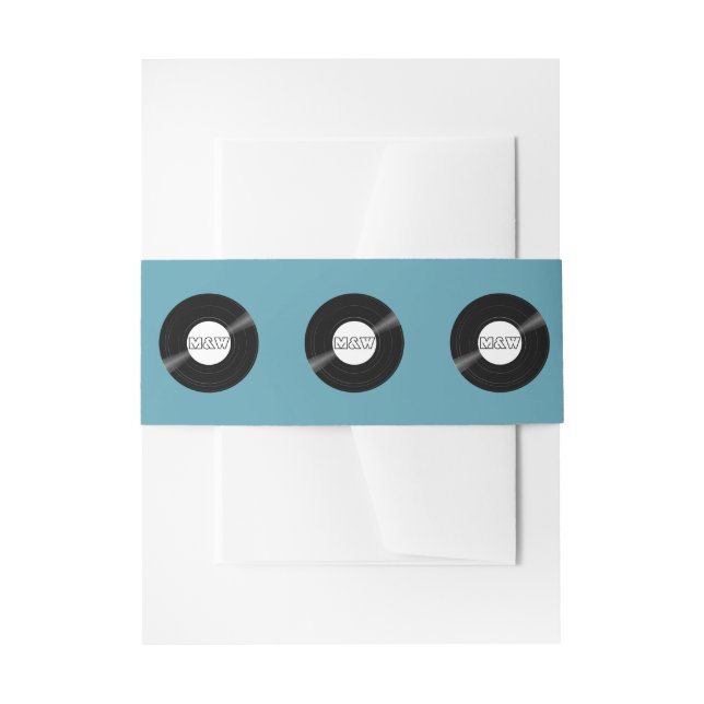 Vinyl Record Pattern with Monogram Editable Colour Invitation Belly Band (Front Example)
