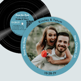 Vinyl Record Photo Save the Date Retro Blue