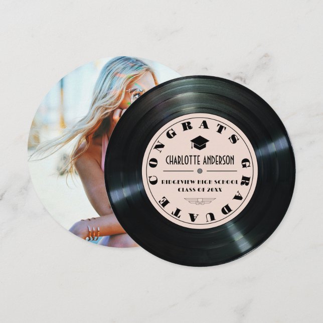 Vinyl Record Pink Graduation Announcement (Front/Back)