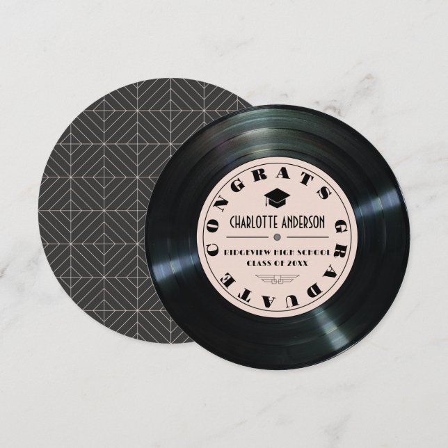 Vinyl Record Pink Graduation Announcement (Front/Back)