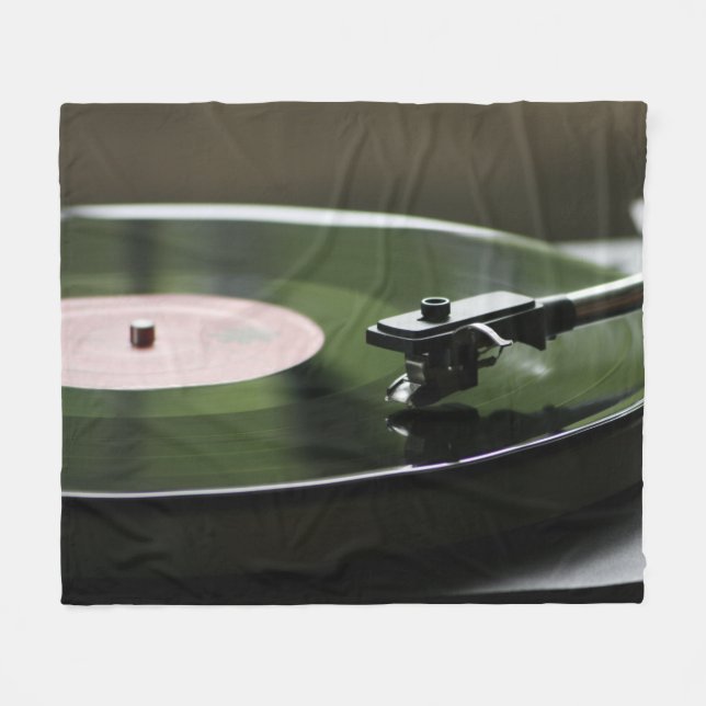 Vinyl Record Player Fleece Blanket (Front (Horizontal))