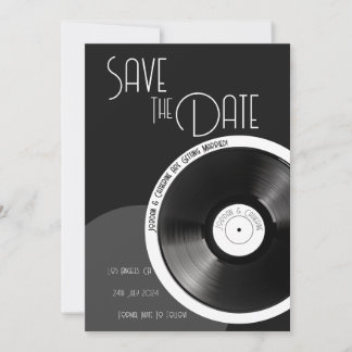 Vinyl Record Retro 70s Black and White Minimal Save The Date