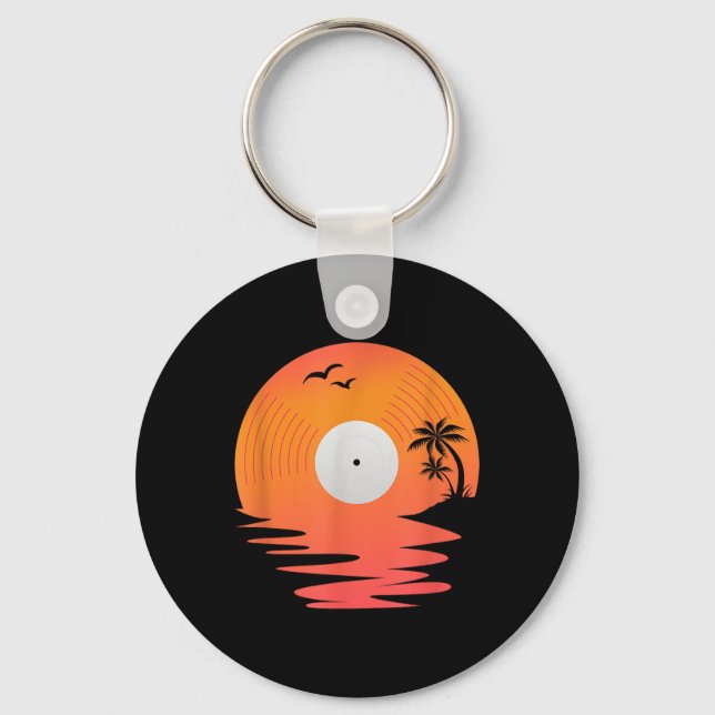 Vinyl Record Retro Disc Sea Beach Turntables Desig Key Ring (Front)