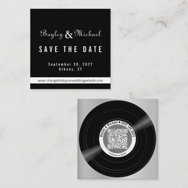 Vinyl Record Save the Date QR Code Enclosure Card (Front/Back)