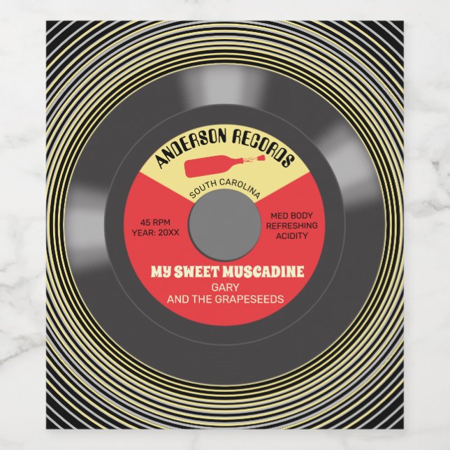 Vinyl record single personalised homemade wine label (Single Label)