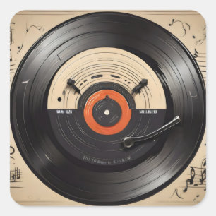 Vinyl record surround by music notes square sticker