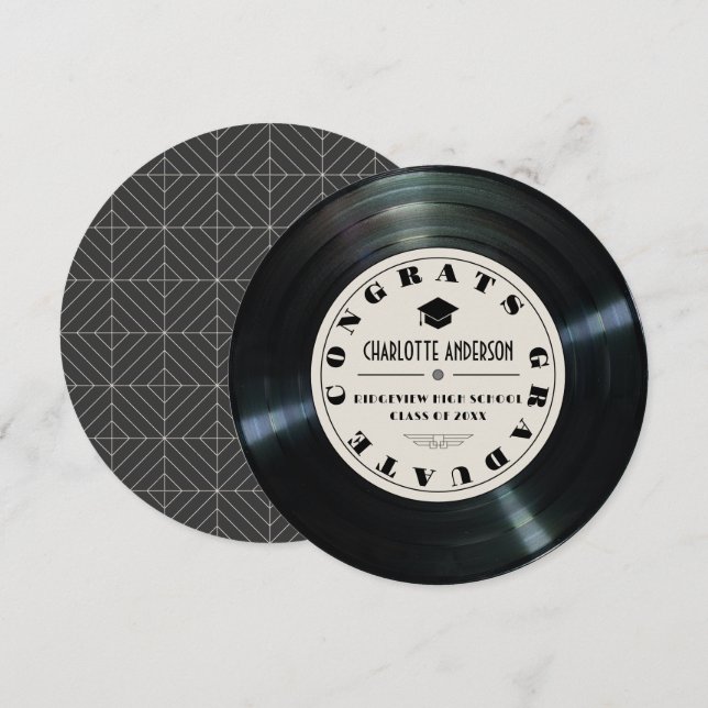 Vinyl Record Tan Graduation Announcement (Front/Back)