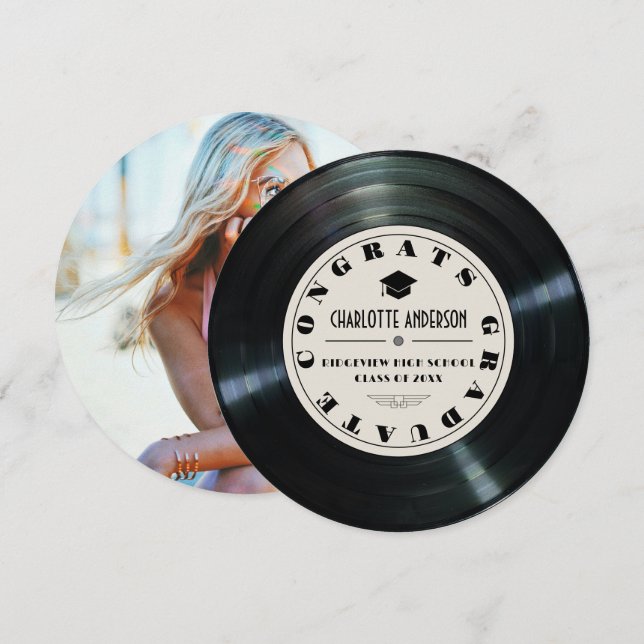 Vinyl Record Tan Graduation Announcement (Front/Back)