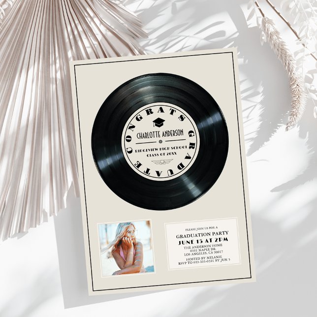 Vinyl Record Tan Plaque Photo Graduation  Invitation (Creator Uploaded)