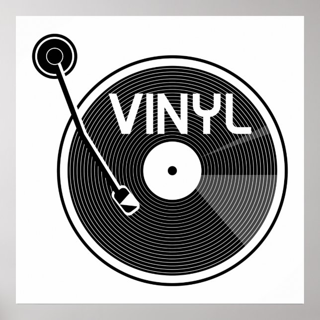 Vinyl Record Turntable Black and White Poster (Front)