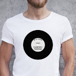 Vinyl Record Vintage Music Lover Bachelor Party T-Shirt<br><div class="desc">Stylish vintage vinyl record style bachelor weekend shirt. Design features black vinyl record, retro font text bachelor weekend and custom name and date. The backside of the shirt can be customised with name and role of groom, bestman, groomsman etc.. Click personalise to add your details or edit using design tool...</div>