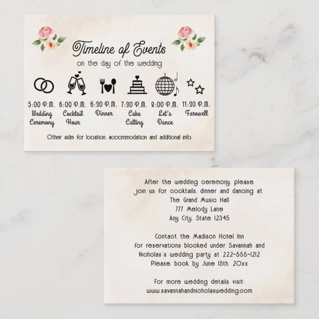 Vinyl Record Wedding Timeline Enclosure Card (Front/Back)
