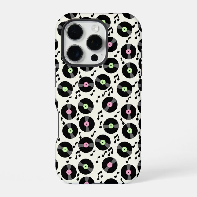 Vinyl Records and Music Notes Pattern iPhone Case (Back)