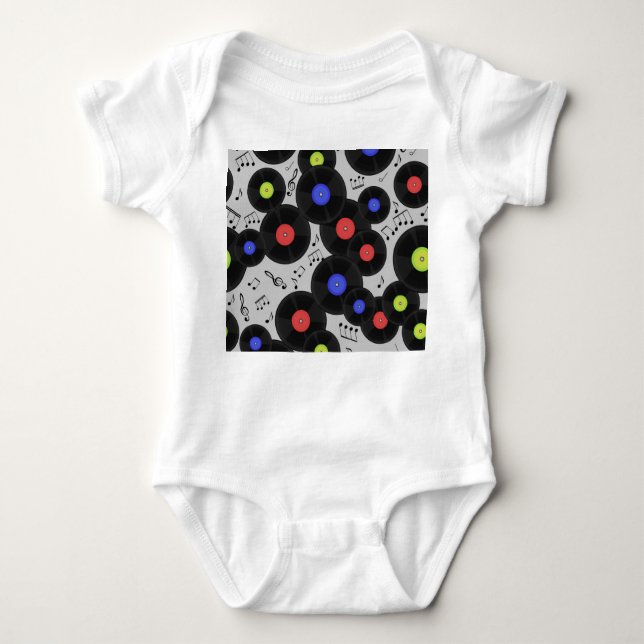 Vinyl Records: Music Note Pattern Baby Bodysuit (Front)