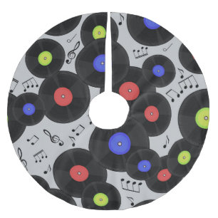 Vinyl Records: Music Note Pattern Brushed Polyester Tree Skirt
