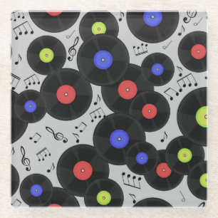 Vinyl Records: Music Note Pattern Glass Coaster