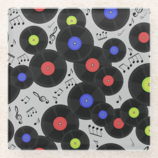 Vinyl Records: Music Note Pattern Glass Coaster