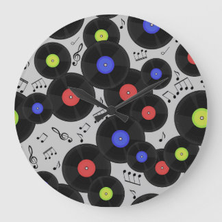 Vinyl Records: Music Note Pattern Large Clock