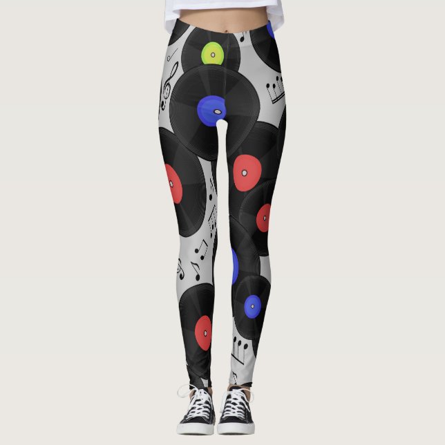 Vinyl Records: Music Note Pattern Leggings (Front)