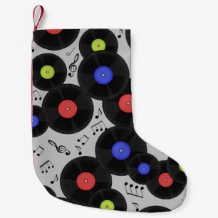 Vinyl Records: Music Note Pattern Small Christmas Stocking