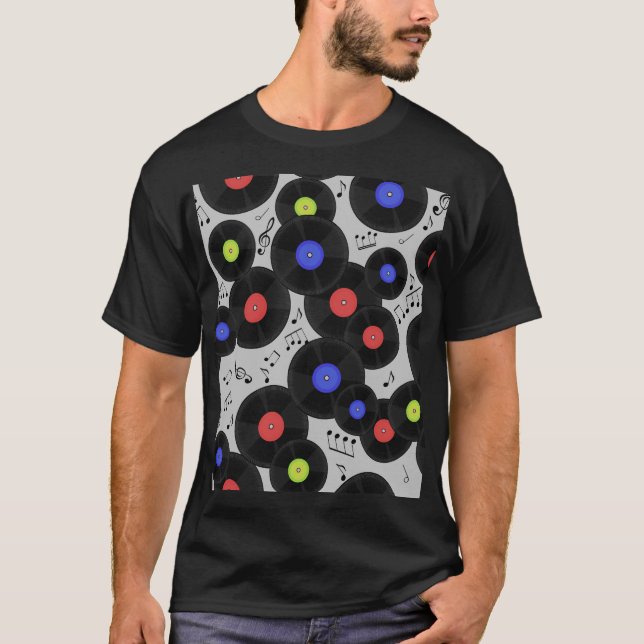 Vinyl Records: Music Note Pattern T-Shirt (Front)