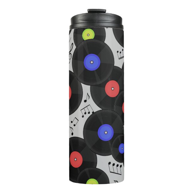 Vinyl Records: Music Note Pattern Thermal Tumbler (Front)