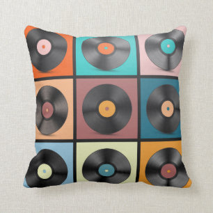 Vinyl Records. Retro LP Discs Set vintage Illustra Cushion