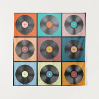 Vinyl Records. Retro LP Discs Set vintage Illustra