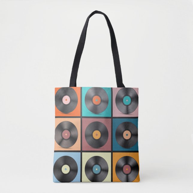 Vinyl Records. Retro LP Disks Set vintage Illustra Tote Bag (Front)