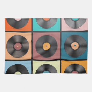 Vinyl records: retro LP set. Tea Towel