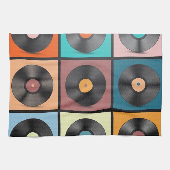 Vinyl records: retro LP set. Tea Towel (Horizontal)
