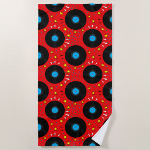 Vinyl Records Retro Music Pattern Beach Towel