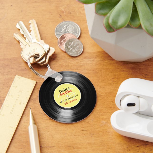 Vinyl Records with Musician Name Yellow Key Ring (Desk)