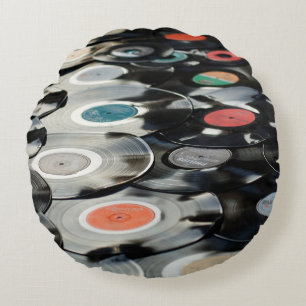 Vinyl retro plastic old black round cushion