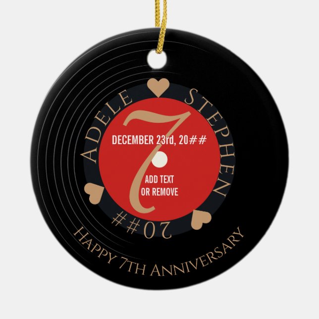 Vinyl Romantic 7th Copper Wedding Anniversary Ceramic Tree Decoration (Front)