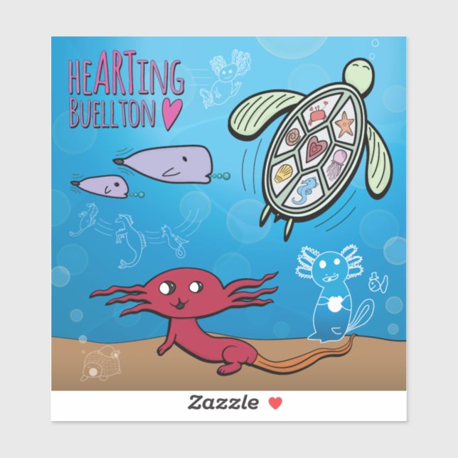 Vinyl Sticker - Axolotls in the Sea- Buellton.Art  (Sheet)