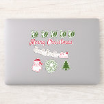 Vinyl Sticker - Christmas Theme 1<br><div class="desc">Christmas Holiday themed cut out stickers. Green holly leaf (5),  Wreath,  and Tree. Red Santa Clause and "Merry Christmas" text. Santa in his sleigh (red) with reindeer (brown).</div>