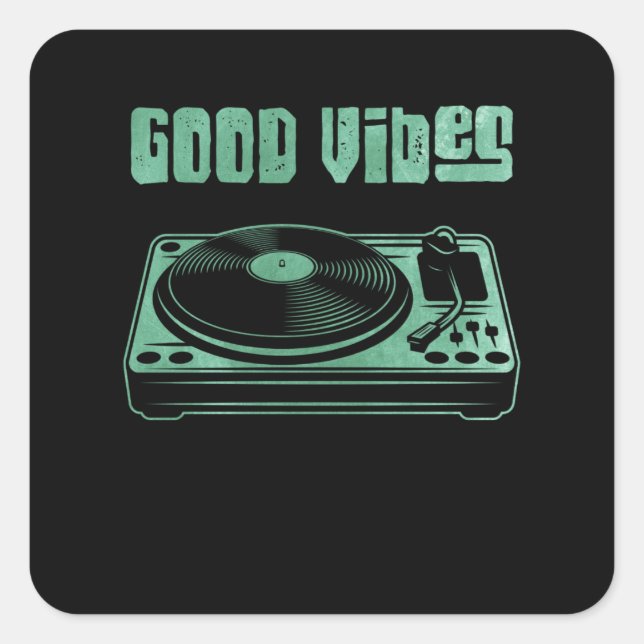 Vinyl Turntable DJ Record Square Sticker (Front)