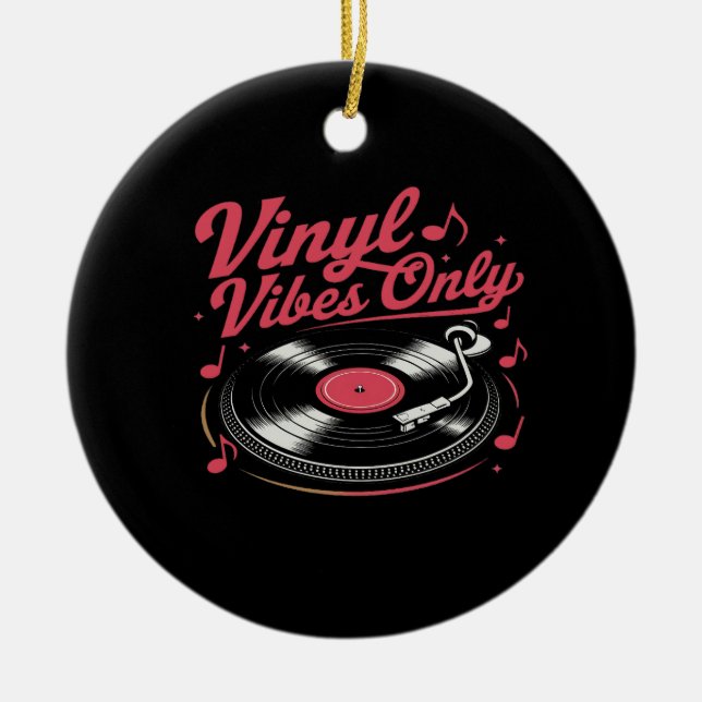 Vinyl Vibes Only - Retro Record Player Design Ceramic Tree Decoration (Front)