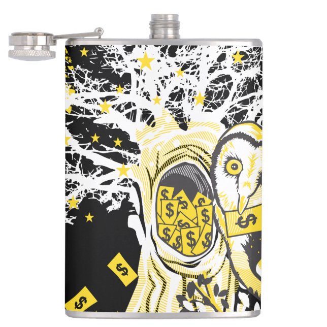 Vinyl Wrapped Flask – Urban Tree Owl & Wealth  (Opened)