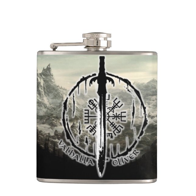 Vinyl Wrapped Flask, Valhalla Oliver 6 Hip Flask (Front)