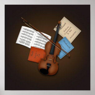 Viola & Bow on Pile of Music Books Customisable Poster